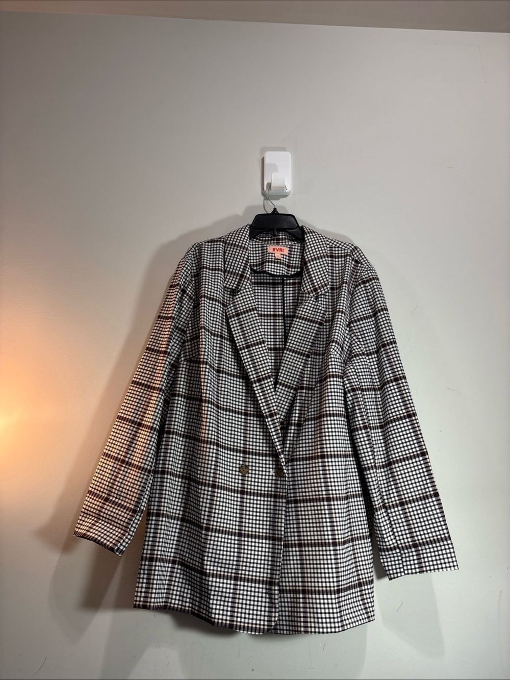 EVRI Plaid Double-Breasted Blazer Jacket - Black & White. 1409C